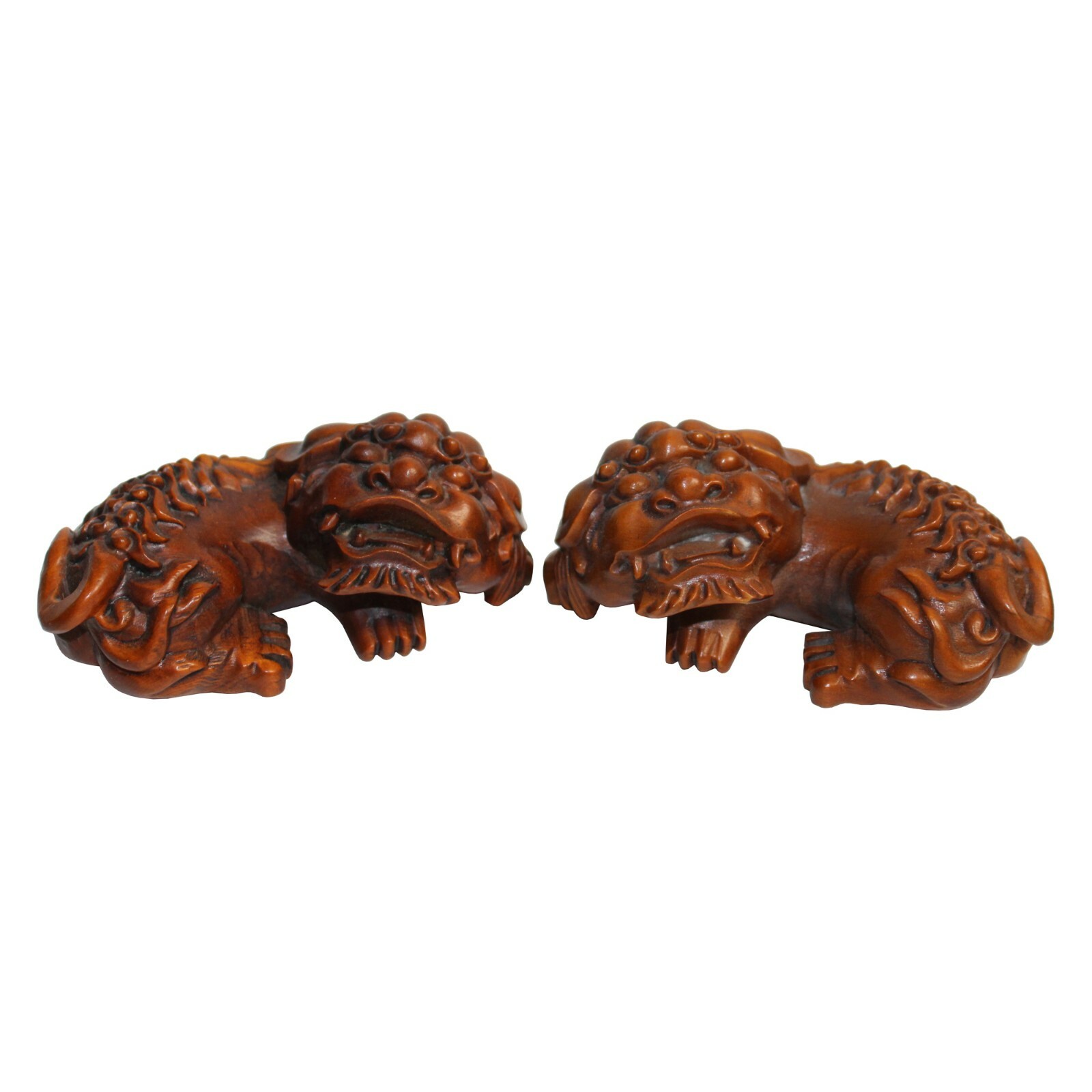 Chinese Pair Wood Carved Mini Foo Dog FengShui Figures ws297S Chinese Pair Wood Carved Mini Foo Dog FengShui Figures ws297S