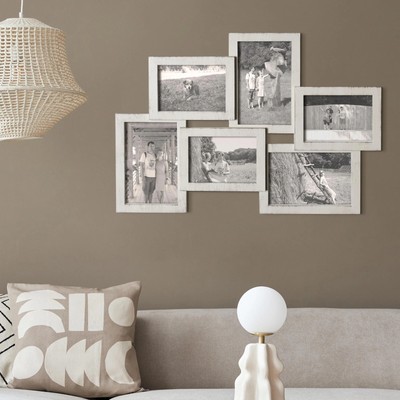 Distressed Cream White Wall Hanging Photo Collage Picture Frame - 12.5'' x 18''