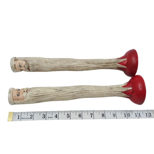 Primitive Folk Art Skinny Santa Carved Wood Candlestick Holders Christmas Tall