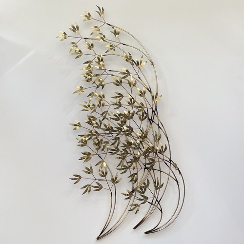 Signed 1982 Curtis Jere Brass Bamboo Leaves Wall Sculpture