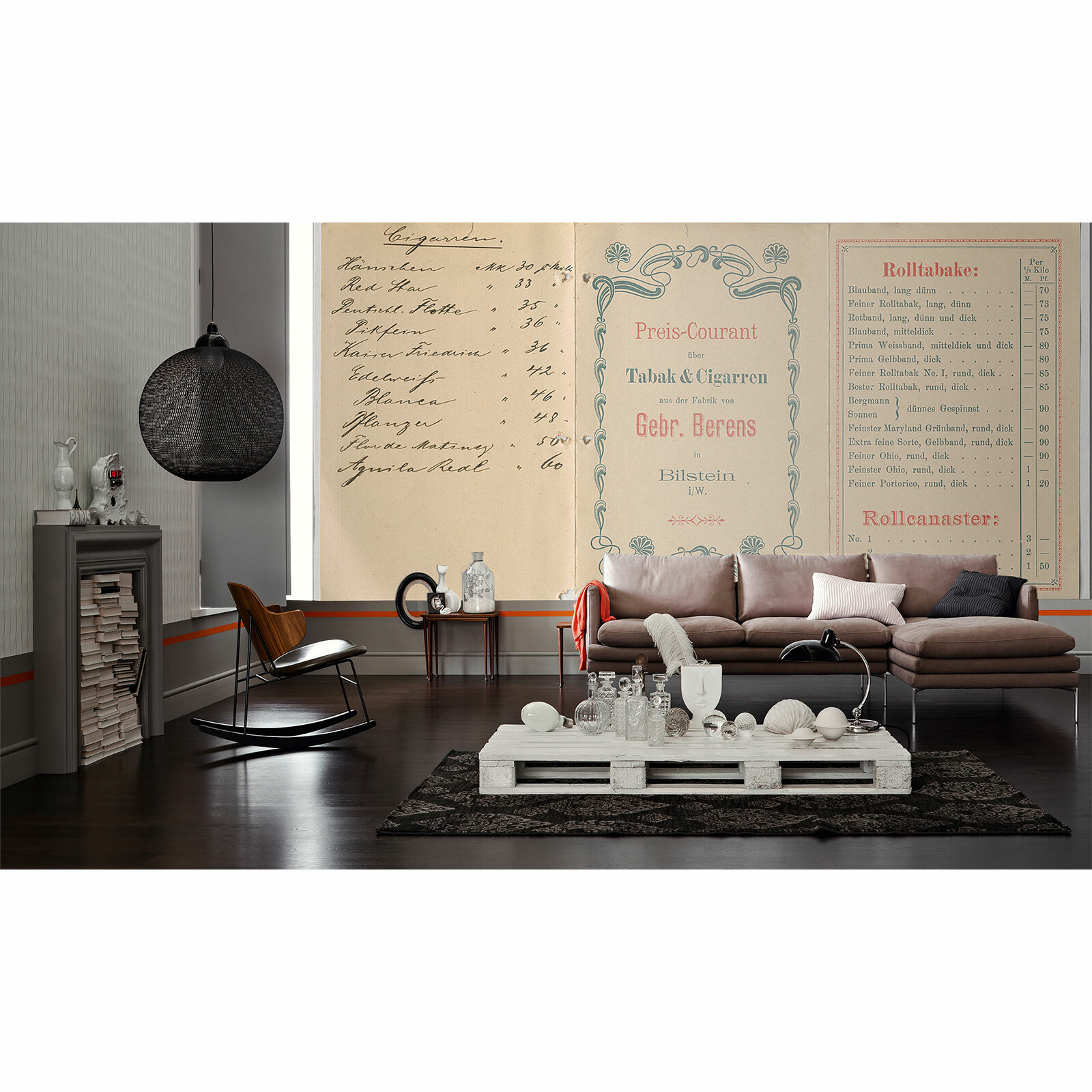 Digitaldruck Fototapete Premium Vlies Tabak Bestellung Flyer beige (22,88€/1qm)