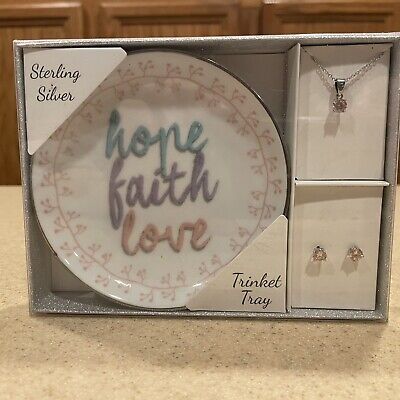 Matching necklace and earrings with jewelry tray sterling silver Great Gift NIB