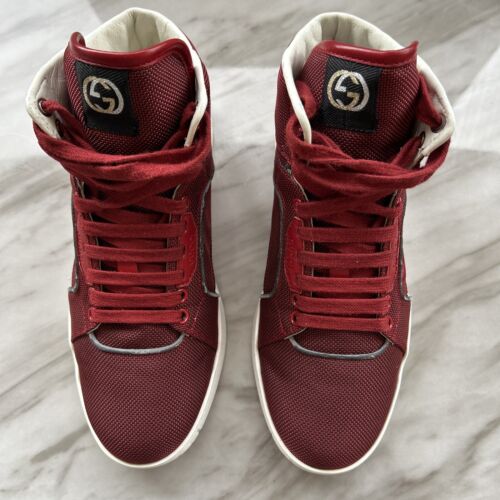 Mens Gucci Rosso High Top Lace Up Red GG Sneaker Size 6G Mens Gucci Rosso High Top Lace Up Red GG Sneaker Size 6G