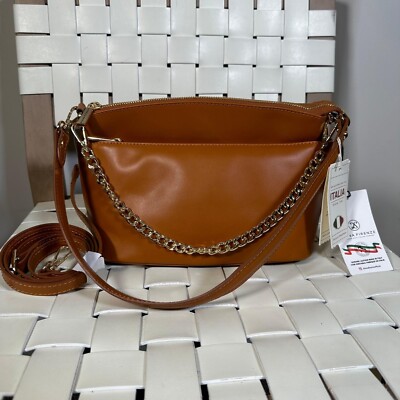 NWT Divina Firenze Lilla Large Giallo Brown Handmade Leather Crossbody Bag Italy