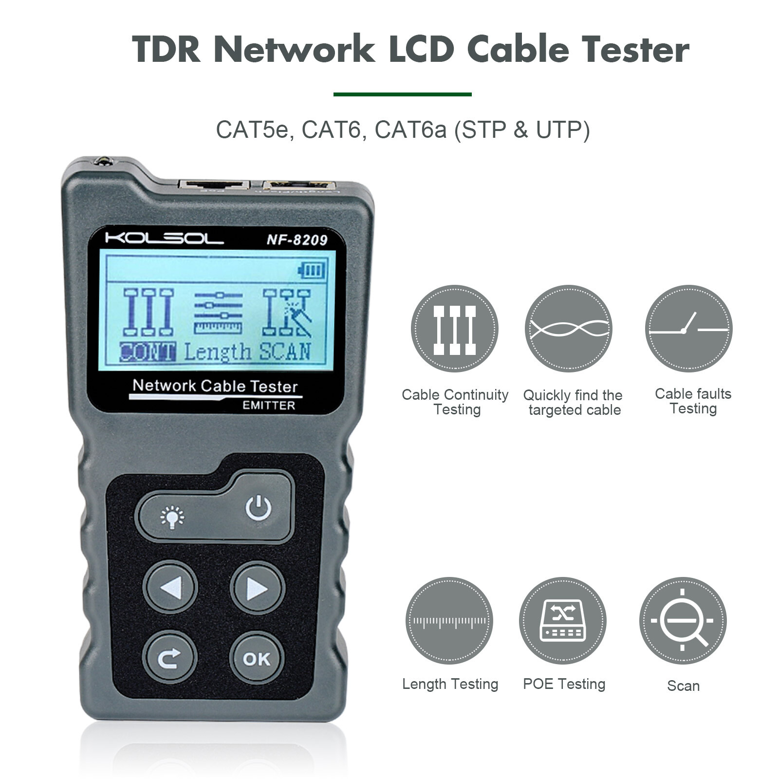 NF-8209 Network Cable Tester for LAN CAT5 CAT6 POE Checker Ethernet Wire Tracker