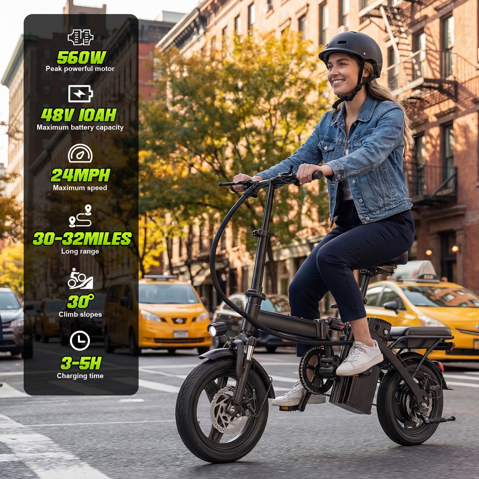 560W Folding Electric Bike 48V for Adults 14'' Lightweight