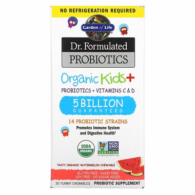 Dr. Formulated Probiotics, Organic Kids +, вкусный органический арбуз, 30 вкусняшек