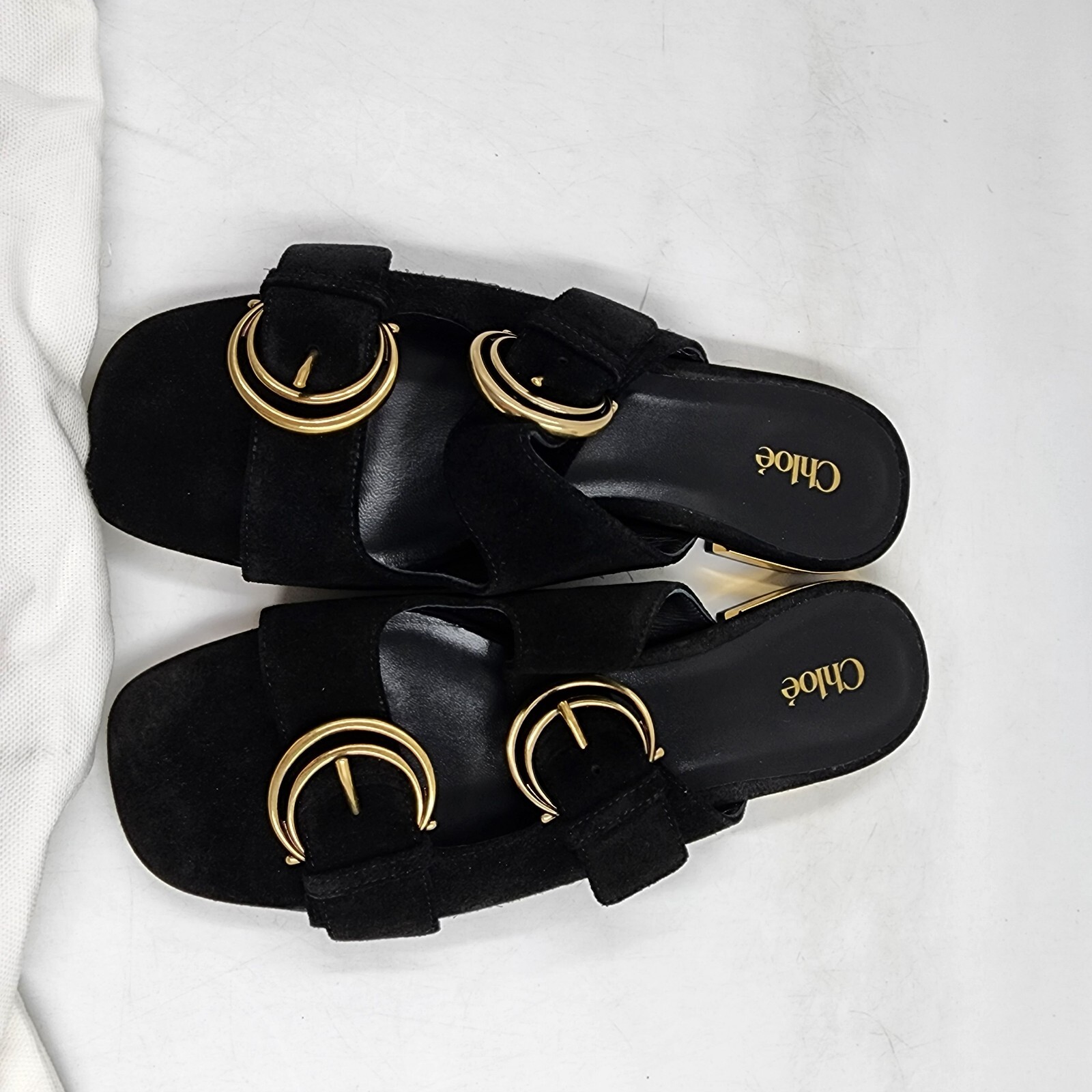 Chloé Alize Buckled Slide Sandals Women's 6.5US Black/Gold Open Toe Slip On - Picture 4 of 21