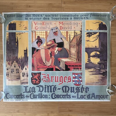 New Vintage Belgium Bruges La Ville Musee 1911 Travel Poster 33x27