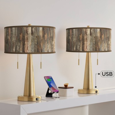 Paper Bark Vicki Gold USB Table Lamps Set of 2