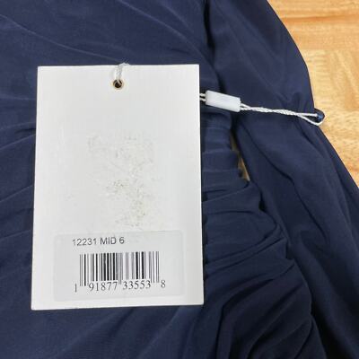 Pre-owned Mac Duggal Off-the-shoulder Jersey Gown Jewel Accented Cuff Size 6 Blue