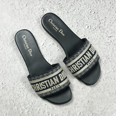 Christian Dior Women's Embroidered Logo Dway Slide Flip Flop Sandales EU 36 1/2