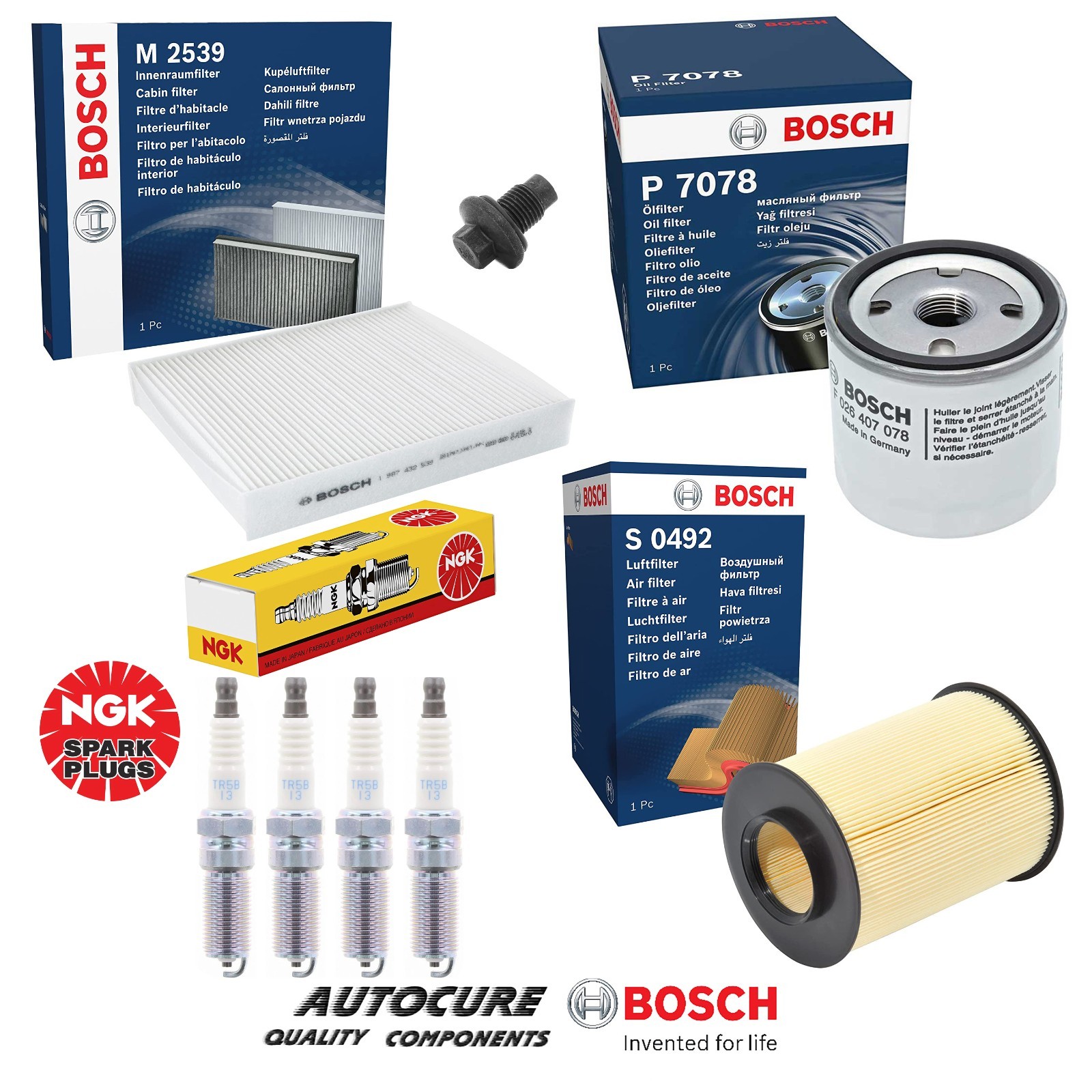 FOR FORD C-MAX 1.6 MK1 PETROL BOSCH OIL AIR CABIN FILTER SERVICE KIT & NGK PLUGS