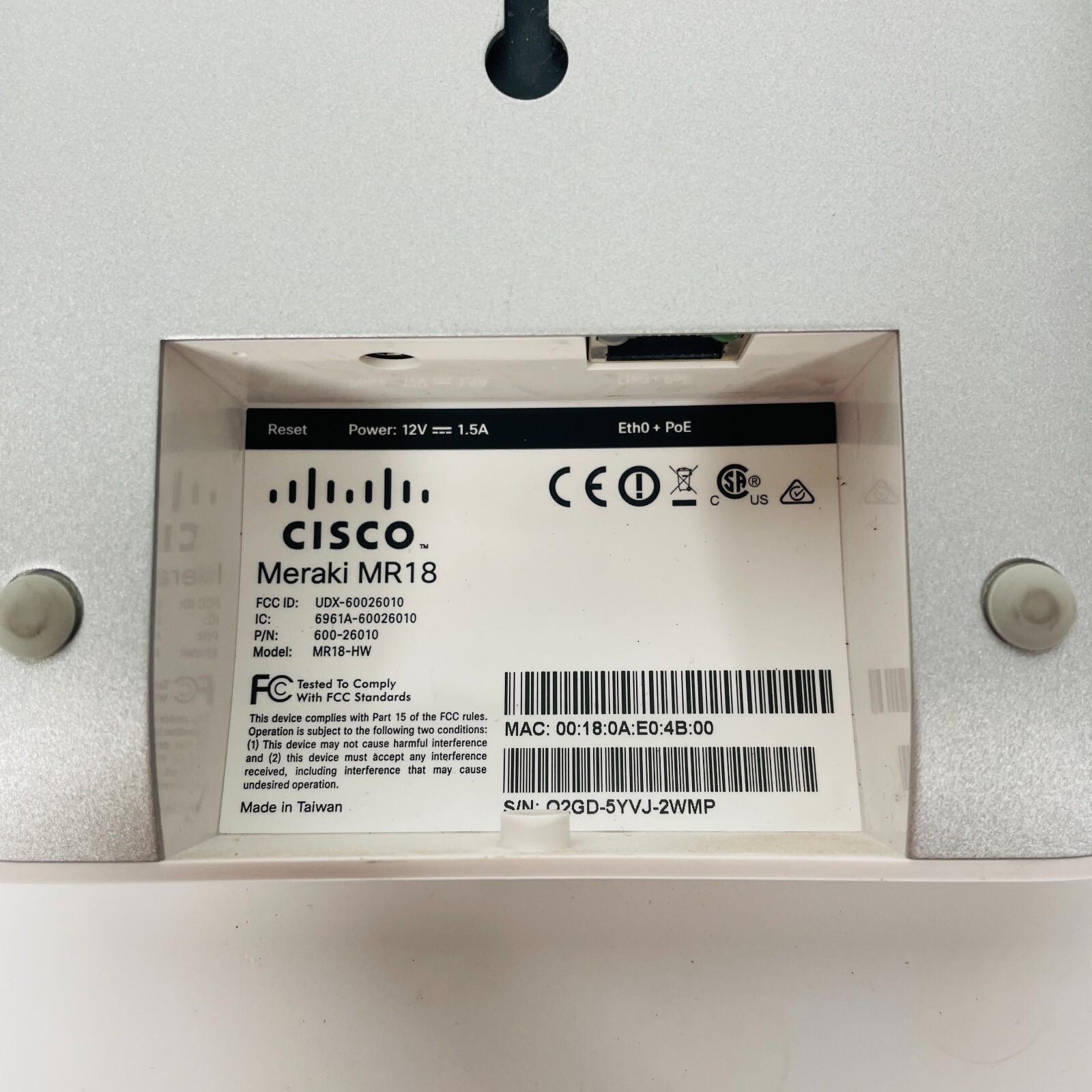 Cisco Meraki MR18 MR18-HW Wireless Access Point - Cloud