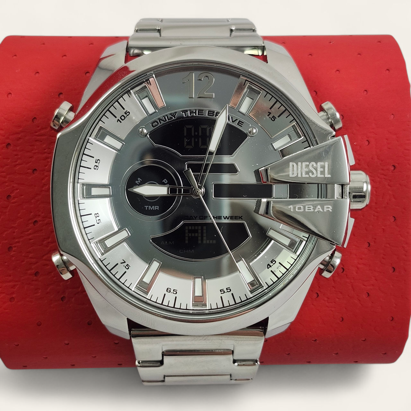 NEW Diesel Large Mega Chief Ana-Digi Silver Stainless Steel Watch