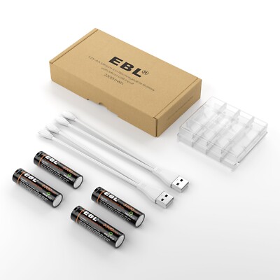 4pcs USB Rechargeable AA Li-on Battery 1.5V 3300mWh with Micro Charging Cable US