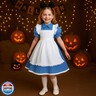 Halloween Costume for Girls,Blue Dress with Detachable Apron Puff Sleeve Bow Headband and Stockings for Cosplay Party
