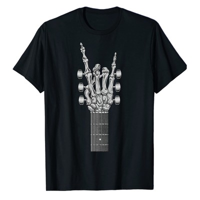 Rock On Guitar Skeleton Hand Sign Rock & Roll T-shirt for Rock Band Lover Tee