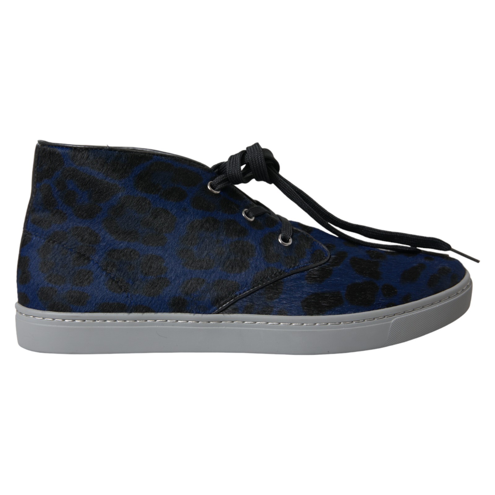 Pre-owned Dolce & Gabbana Shoes Sneakers Blue Calfskin Leopard Mid Top Eu40 / Us7 1300usd