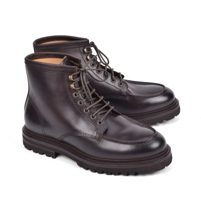 BRUNELLO CUCINELLI MEN'S 100% CALF LEATHER LACE UP COMBAT BOOTS