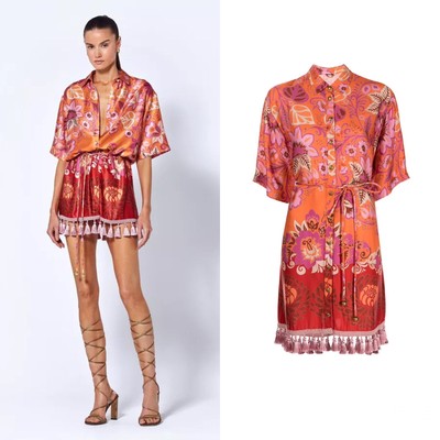 NWT ALEXIS Emotion Floral Shirt Dress in Orange Blossom Sz L