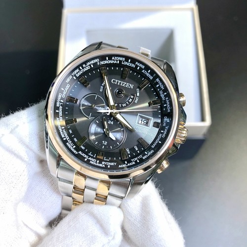 Pre-owned Citizen Eco-drive At9038-53e Radio Controlled Analog Black Dial Date Men Watch