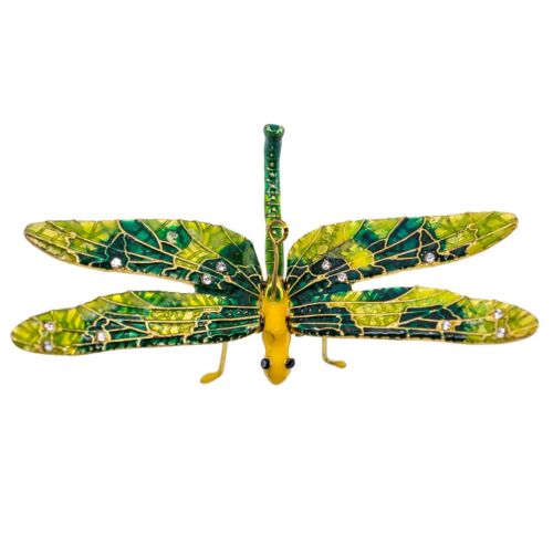 Cloisonne Enameled Metal Articulated Dragonfly Ornament Movable Wings Lime/Green