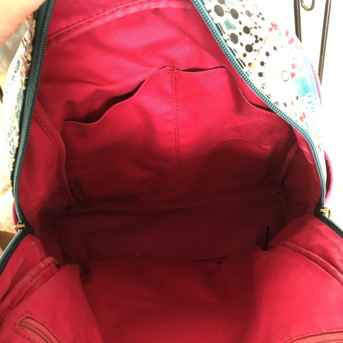 Fossil Coated Canvas Leather Pink Teal Backpack
