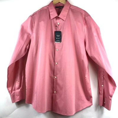 PERRY ELLIS Travel Luxe Mens Non Iron Long Sleeve Shirt Jaipur Pink Cotton $79