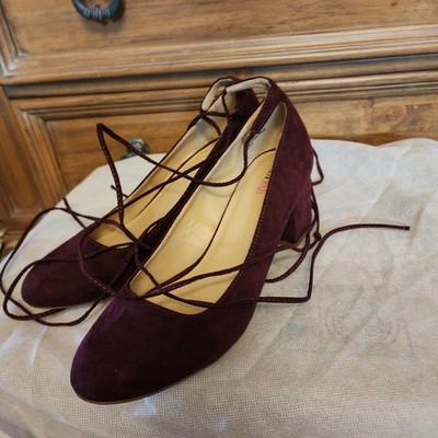 NWOB JUSTFAB suede like burgundy block heel lace ankle 10 (bin12)
