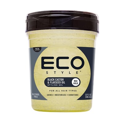 Eco Style Black Castor & Flaxseed Oil Hair Styling Gel, 32 oz., Moisturizing....