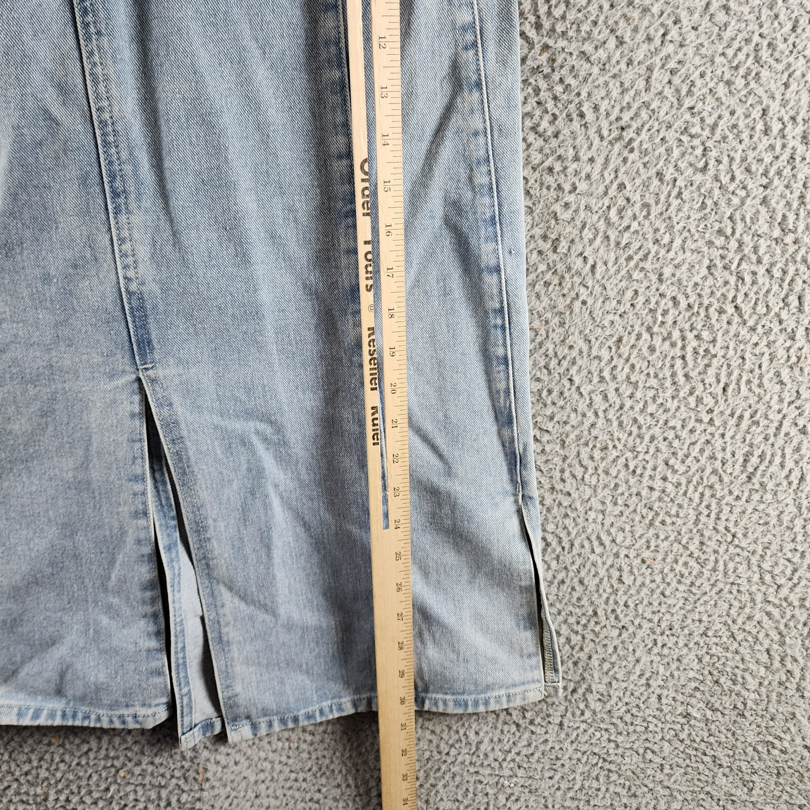 Gracia Straight Cut Midi Denim Skirt Women's L Blue Side Pockets Button Zip - Picture 6 of 15