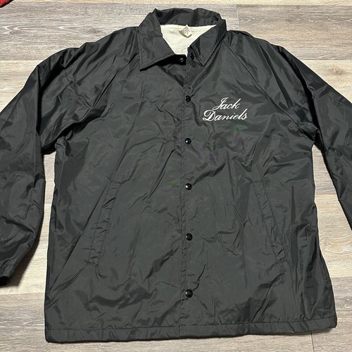 VINTAGE Jack Daniels Jacket Mens Large Black Snap Made in