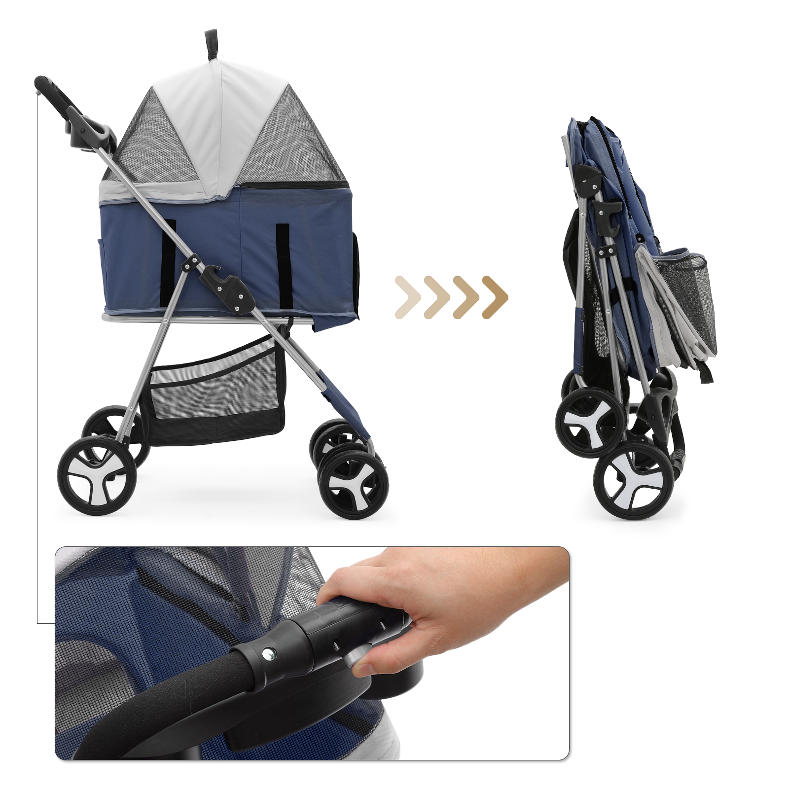 Foldable Dog Stroller Oxford Detachable Basket Carrier Portable Pet Travel Cart