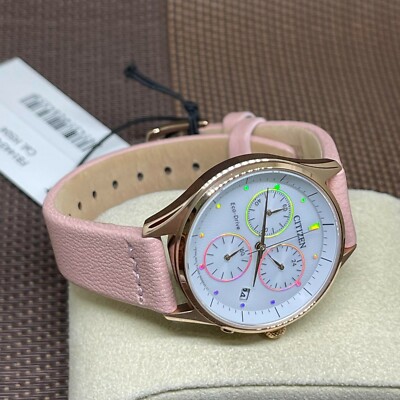 Pre-owned Citizen Eco Drive Fb1443-08a Chandler Chrono Blush Leather Ladies' Watch