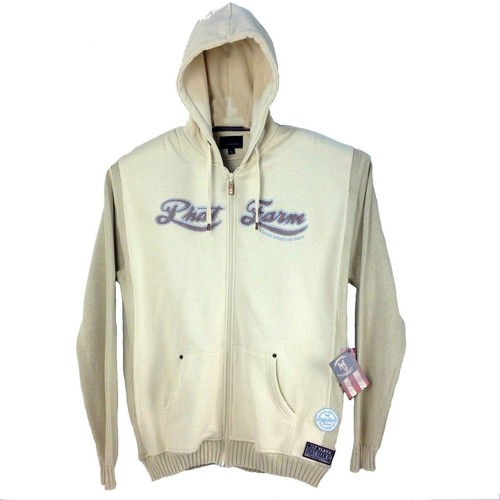 PHAT FARM クリーム色 ジップアップパーカー XXXL Mens XXL Phat Farm Hoodie Sweatshirt Beige Embroidered Zipup