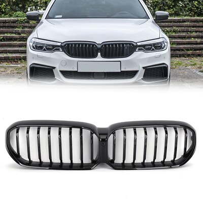 Gloss Black Front Grill Grille W/Camera Fits BMW 5-Series LCI G30 G31 2021-22 T