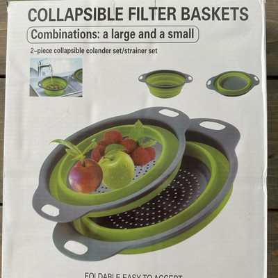 Vegetable/Fruit Colander Collapsible Filter Baskets Large & Small Green