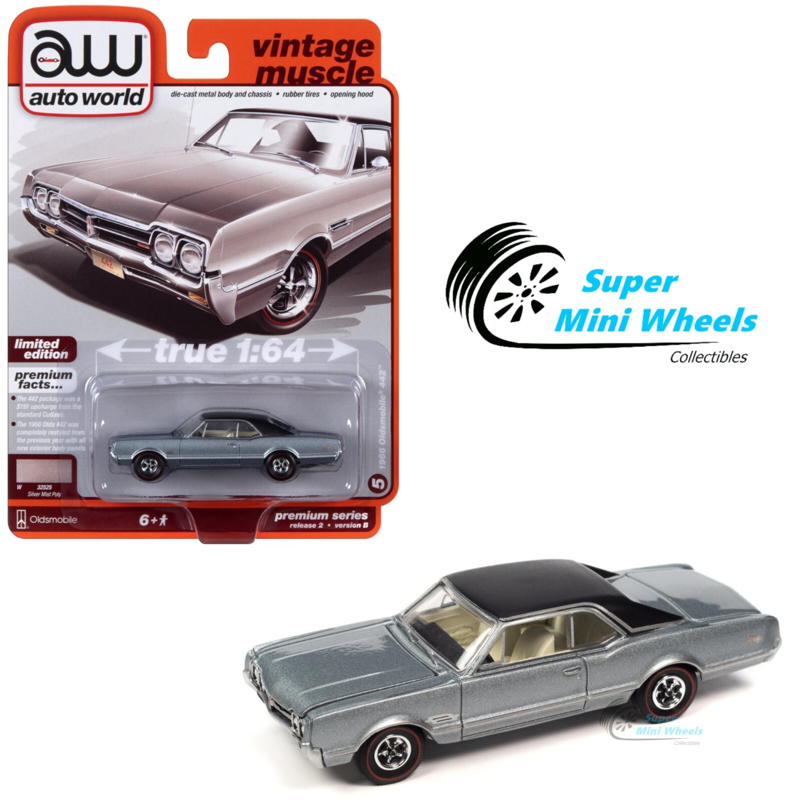 Auto World 1:64 - 1966 Oldsmobile 442 Silver Mist | eBay