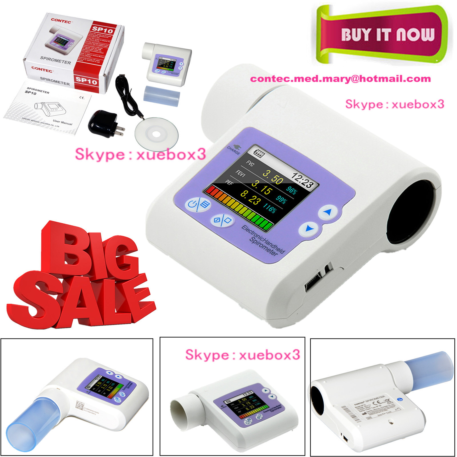 SP10 Digital Spirometer Lung Breathing CONTEC Diagnostic Spirometry