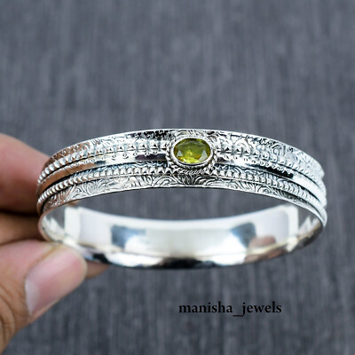 Peridot 925 Sterling Silver Handmade Cuff Mother's Day Gift Jewelry ME-100