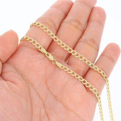 10K Yellow Gold 3.5mm Italian Curb Cuban Chain Link Bracelet or Anklet 7" 8" 9"