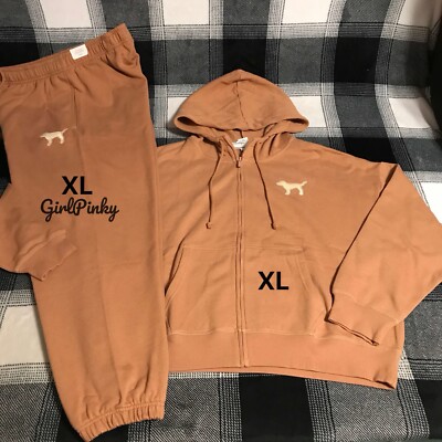 vs PINK sweatpants OUTFIT & FULL ZIP HOODIE LIMITED EDITION IN TOFFEE SIZE XL
