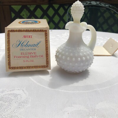 Vintage Avon Hobnail white pitcher ELUSIVE Foaming Bath Oil 5 fl oz unused n box
