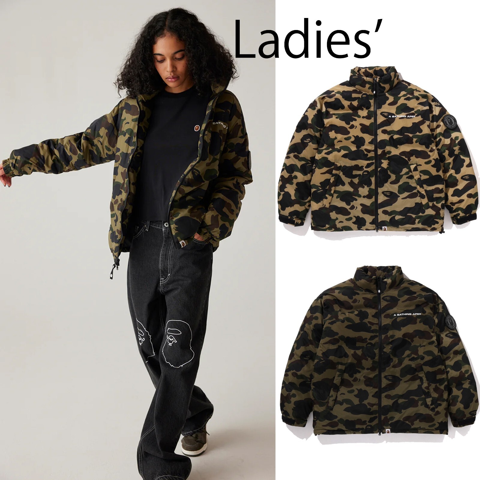 Pre-owned A Bathing Ape A Bathnig Ape Ladies' 1st Camo Down Jacket 1k80244004 In Yellow