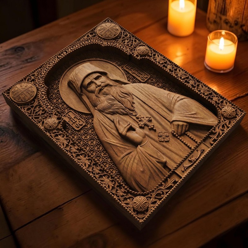 Saint Porphyrios of Kavsokalyvia Wooden Carved Handmade Byzantine Christian Icon