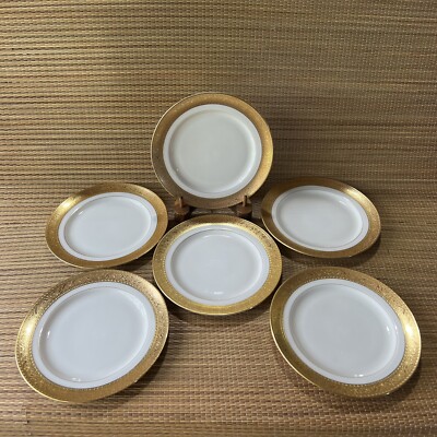 6 Stunning Lenox Ovington Bros 7.25  Westchester M139 24k Gold Gilt Plates