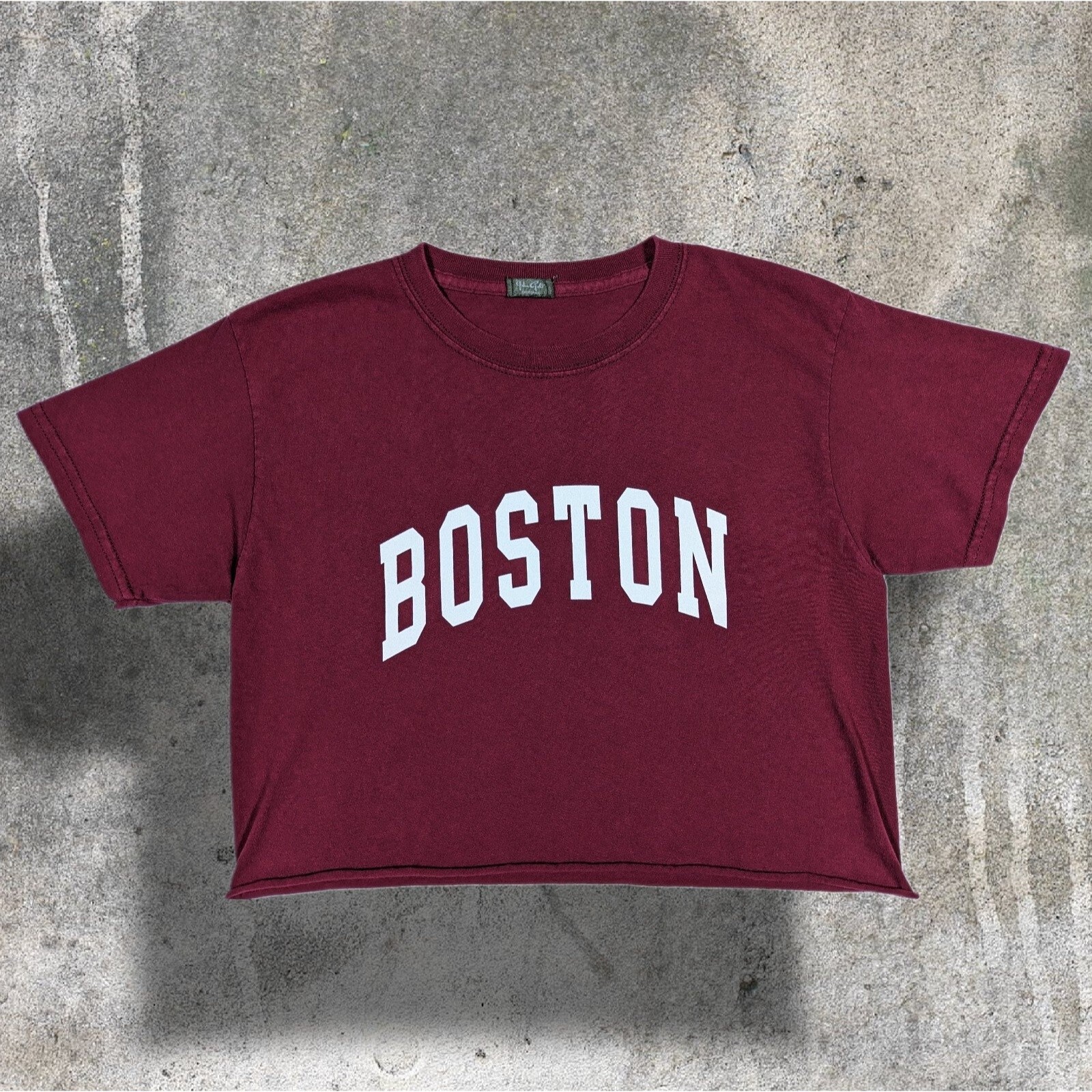 Brandy Melville John Galt Cropped Maroon Boston T-shirt sz S