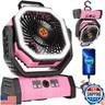 TDLOL Rechargeable Fan Portable, Camping Fan Battery Powered Operated with LED Lantern,270°Auto-oscillating Camping Essentials Cordless outdoor fan,USB Personal Fans with Hook,8H Timer Tent F6 Pink
