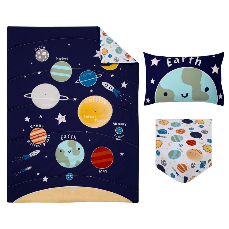 Space Glow-In-Dark 3-Pc Toddler Bed Set, Comforter, Sheet, Pil...